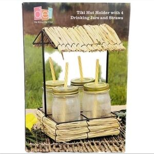 NIB Tiki Hut Luau Drink Holder Set with Glasses